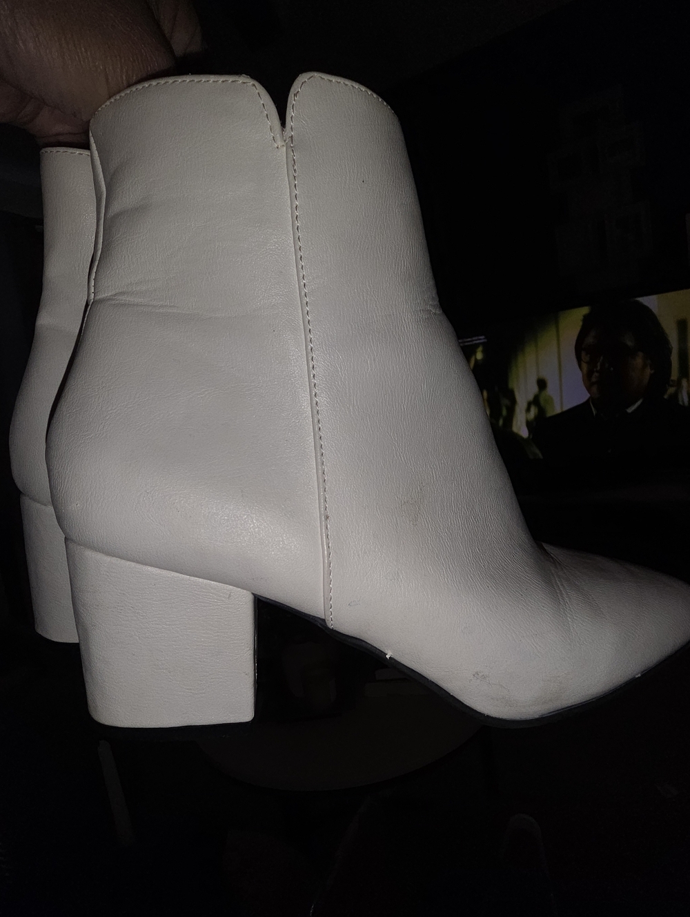 Women's White Block Heel Ankle Boots